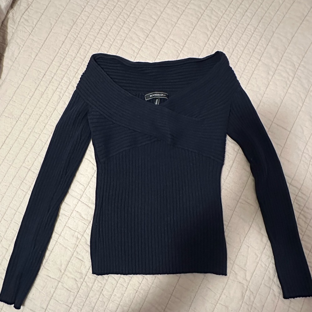 BCBGMaxAzria Navy Off-Shoulder Sweater